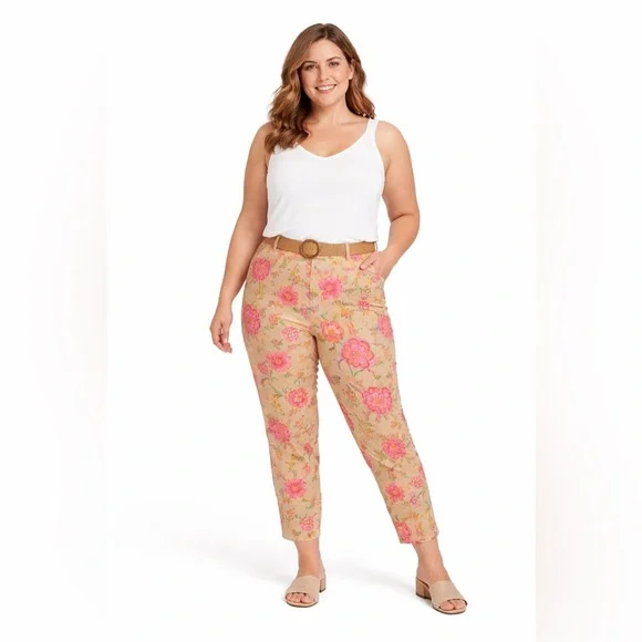 Jones New York Floral Ankle Pants - Pink and Tan - Picture 1 of 10